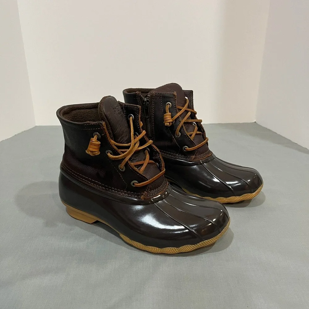 Sperry Saltwater Duck Boots Women 6W Brown Leather Waterproof STS91176